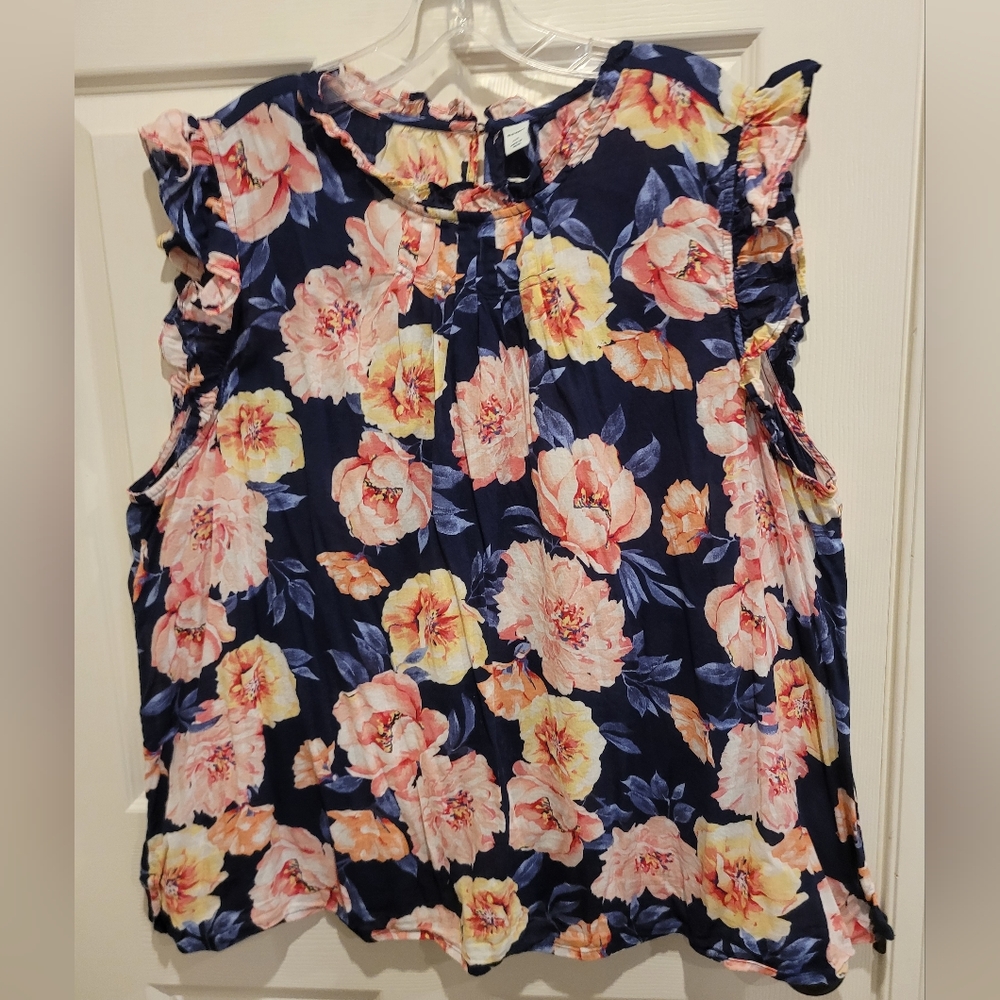 OLD NAVY Flutter Sleeve Navy Floral Blouse